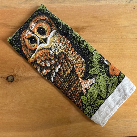 Vtg Lois Lang Owls and Friends in a Tree Tea Towel, Handprinted by Kay Dee - Picture 3 of 8